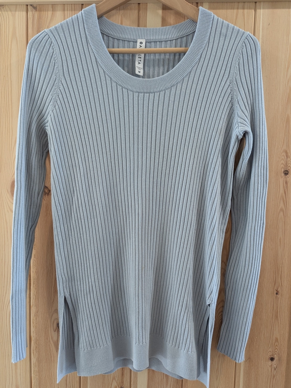 Athleta Light Blue Ribbed Knit Long Sleeve Top - Picture 2 of 9